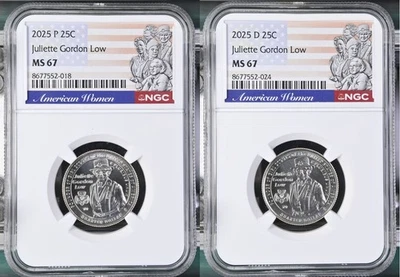 2025 P/D Juliette Gordon Low American Women Quarter Set Graded NGC MS-67 - Image 1 of 2