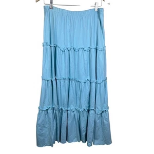 Joan Vass Falda Mujer 2 Azul Niveles Maxi Algodón Tirar On Volantes Boho Larga Nueva - Imagen 1 de 7