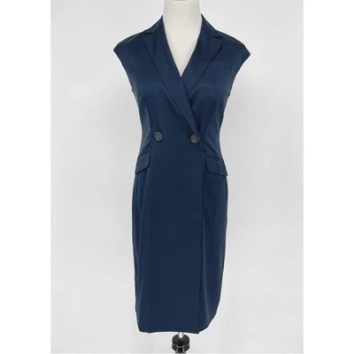 Ann Taylor Navy Tuxedo Dress Silk Stretch Cap Sleeve Size 2 Cocktail Formal - Image 1 of 4