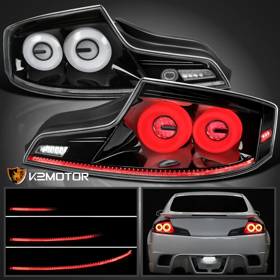 Jet Black Fits 2003-2007 Infiniti G35 Coupe LED Tail Lights Sequential Signal Foto 1 de 4