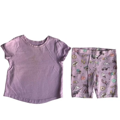 Garanimals Little Girls Summer Set size 2T, Purple, Print Animals, Tee & Shorts - Image 1 of 4