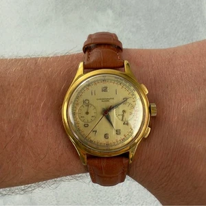 Vintage Chronographe Suisse Automatic Men's Watch with Leather Strap 31.75mm - Picture 1 of 14