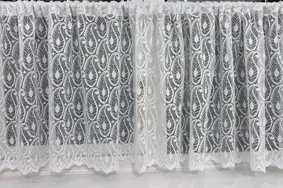 Paisley Cafe Net Curtains White in 18" and 24" drop - Sold by the Metre- - Image 1 of 4