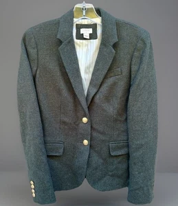 J Crew Schoolboy Blazer Women 4 Green Wool Tweed Herringbone Suit Jacket Officia - Picture 1 of 10