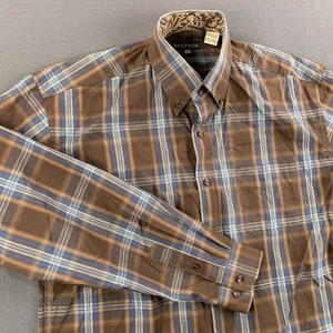 Stetson Shirt Men L Brown Plaid Paisley Flip Cuff Long Sleeve Button Down Casual - Picture 1 of 15