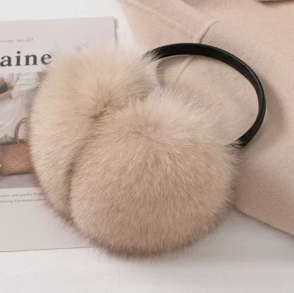 Orejeras cálidas extra grandes de piel de zorro real para mujer Earlap Ear Muff soporte de cuero Foto 1 de 4