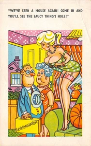 POSTCARD COMIC RISQUE GIRL BIG BOOBS MOUSE EXTERMINATOR HOLE - Picture 1 of 2