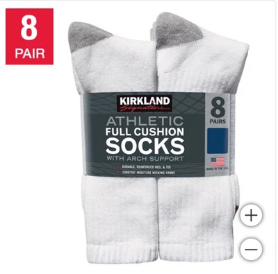 NUEVO CON ETIQUETAS KIRKLAND SIGNATURE Calcetines Atléticos Para Hombre 8 Pares Blancos Soporte para Arco Acolchados Foto 1 de 4