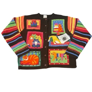 VTG Fisher Hill Women's Sweater Cardigan Cat Lovers Button Front, Size S NWT - Picture 1 of 7
