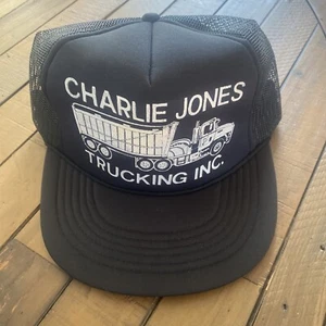 NOS Charlie Jones Trucking Inc Snapback Truckers Mesh Hat Cap Charles Black - Picture 1 of 7