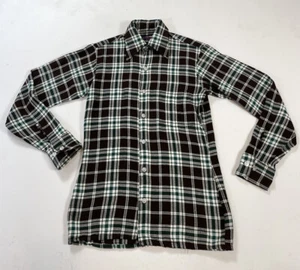 Mens Small Vintage Arrow “Chevella” Button Up Shirt 100% Rayon Brown Green Plaid - Picture 1 of 7