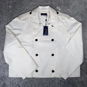$298 Polo Ralph Lauren Cropped Cotton Twill Trench Coat Size XL Women White - Picture 1 of 10