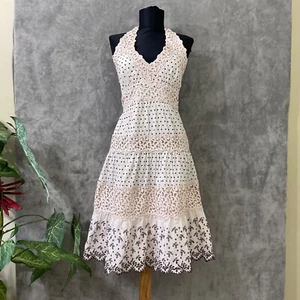 BCBG Midi Halter Dress Embroidered Boho Coquette Y2K Size 2 Lined - Picture 1 of 9