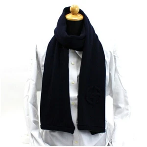 Authentic Giorgio Armani Wool Muffler Navy x Gray Plain 168 x 28 cm Used AB - Picture 1 of 3