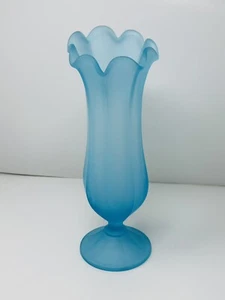Vintage Westmoreland Sky Blue Frosted Satin Glass Swung Vase 12-1/2" - Picture 1 of 12