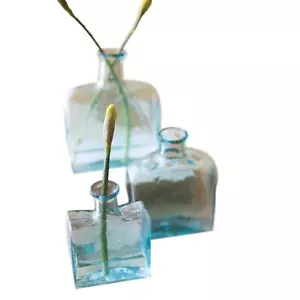 Modern Blue Minimalist Recycled Glass Bottle Bud Vase Set Three Single Stem - Picture 1 of 2