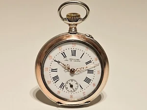 ANTIQUE RARE MEN'S TWO TONE SOLID SILVER 800 OPEN FACE POCKET WATCH"G.GREGOIRE" - Picture 1 of 14