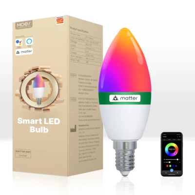 MOES Smart Matter WLAN Glühbirne E14 LED RGB Dimmbar Lampe Alexa Google HomeKit - Bild 1 von 4