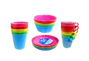 VIGO Kids Strong Colourful Plastic Serving Plates Dinner Bowls Tumblers Cutlery - Picture 1 of 15