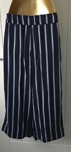 H&M Crop Wide Leg Trousers Navy Stripe UK S NEW - Picture 1 of 5