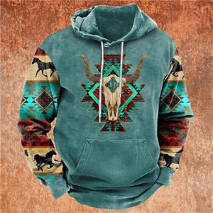 Men's Vintage Cowboy Hoodie 3D Print Oversized Long Sleeve Sweatshirt for Autumn - Picture 1 of 122