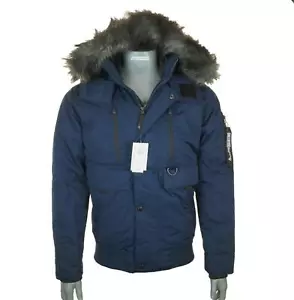 Men's Hollister Fur Hooded Down Bomber Jacket £160 Wind Water Resistant Large - Picture 1 of 7