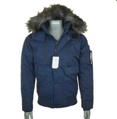 Men's Hollister Fur Hooded Down Bomber Jacket £160 Wind Water Resistant Large - Image 1 of 4
