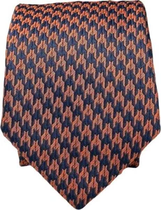 BISSE Necktie - Micro Fabric Men's Tie, Orange and Navy Blue Patterned Tie - Picture 1 of 1