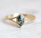 Moss Agate Ring Natural Gemstone Vintage Engagement Ring 925 Sterling Silver