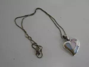 sterling Heart inlayed 925 Sterling Silver Pendant with Necklace 18 inch - Picture 1 of 3
