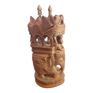 Hand Carved Wooden Indian Ambabari Elephant Figurine Sculpture 5.5" Tall - Picture 1 of 7