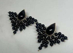 Antique Victorian 14k Gold Black Jet & Tear Drop/Starburst Designer Earrings - Picture 1 of 6