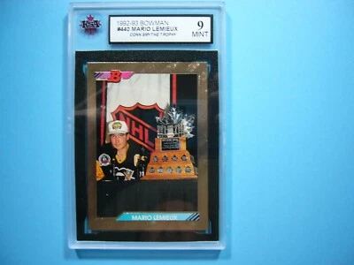 1992/93 BOWMAN FOIL NHL HOCKEY CARD #440 MARIO LEMIEUX TROPHY KSA 9 MINT TOPPS - Image 1 of 2