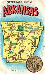 Postal de colección saludos desde monumentos históricos y lugares pintorescos de Arkansas - Imagen 1 de 2