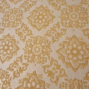 Vintage Wallpaper Sample Sheet 70s Embossed Gold Demask Crafting Ephemera Paper - Picture 1 of 8