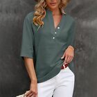 Women's Button Down Shirts Cotton Linen Casual Half Sleeve Summer Tops Shirts