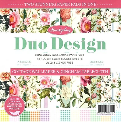 COTTAGE WALLPAPER & GINGHAM TABLE CLOTH HUNKYDORY Duo Design 8x8 Sample Papers - Image 1 of 4