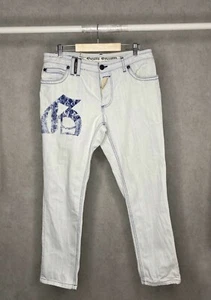 John Galliano Herren Newspaper Straight Leg Jeans Größe 52 G Logo Print Denim - Bild 1 von 11
