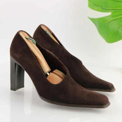 Винтажные женские туфли-лодочки Lara Manni размер 38,5 8,5 коричневые замшевые на блочном каблуке квадратные туфли - Изображение 1 из 4