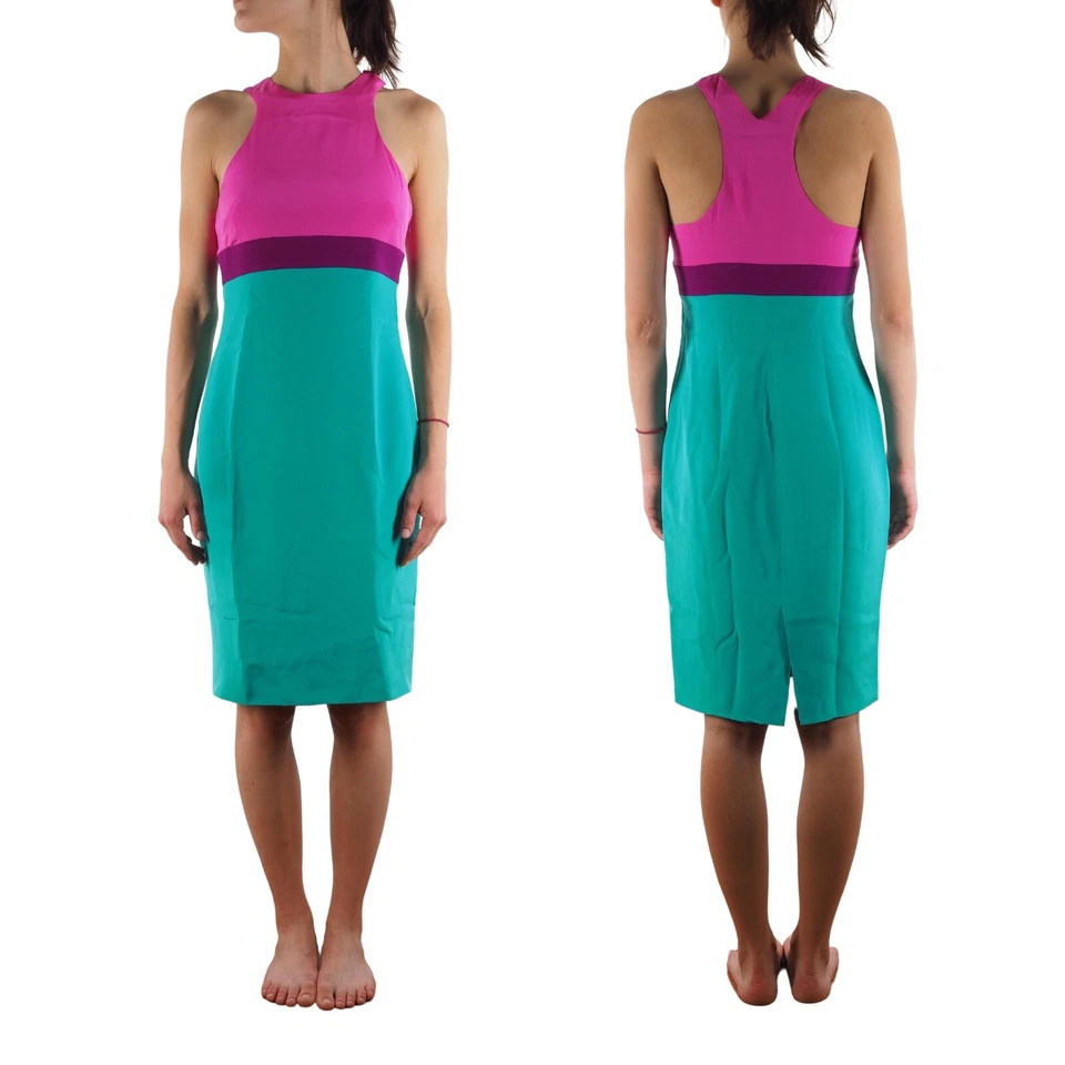 Vestido Gianni Versace Couture Vintage Rosa Esmeralda Cóctel Seda 42 S US6 80s 90s Foto 1 de 4