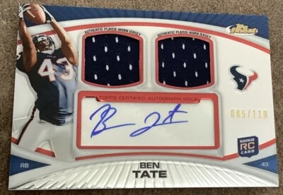 BEN TATE 2010 TOPPS FINEST ROOKIE DUAL JERSEY AUTO 85/110 Texans - Image 1 of 2