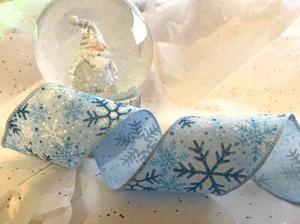 Eleganza SNOWFLAKE Frozen Cool Blue Flakes - Luxury Wire edge Ribbon (663138) - Picture 1 of 3