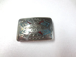 Vintage Intarsien mit Koralle Türkis, Silber, Gürtelschnalle 3" x 2" - Bild 1 von 7