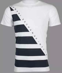 ARMANI EXCHANGE T-Shirt weiß DIAGONAL STREIFEN kurzärmelig schmale Passform neu mit Etikett - Bild 1 von 6
