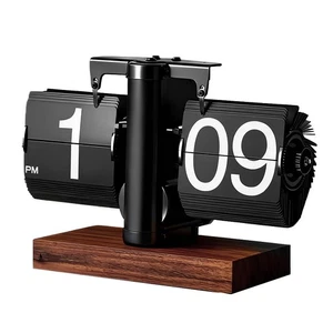 Reloj de Escritorio Abatible (Madera Negro), Retro Vintage Automático Reloj de Mesa Abatible, Grande... - Imagen 1 de 9