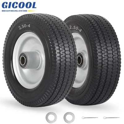 GICOOL 2 Set 8 x 2.50-4 Solid Flat free Tire & Wheel for Hand Truck Trolley Cart - Image 1 of 4