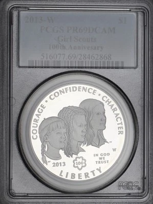 2013-W $1 100th Anniversary Girl Scouts Commemorative Ag. Dollar PCGS PR69DCAM - Image 1 of 2