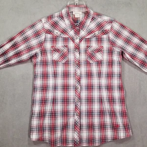 Camisa Ariat para mujer talla L ajustada botón a presión roja a cuadros vaquera occidental tachonada - Imagen 1 de 20