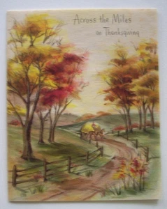 Hauling hay across the miles unsigned vintage Thanksgiving  greeting card *XX13 - Picture 1 of 3
