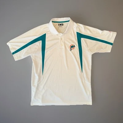 NFL Team Apparel Miami Dolphins Polo Mens Large White Teal Embroidered Logo - Image 1 of 4